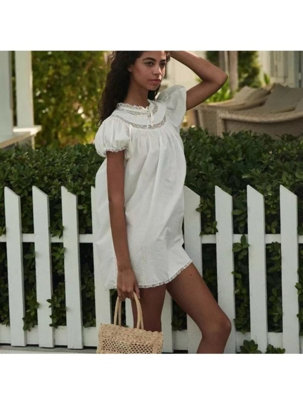 Doen Daphne lace-trimmed pintucked organic cotton-voile mini dress, M